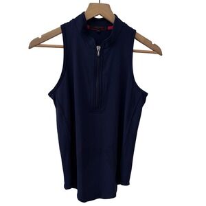 Greyson Sleeveless Quarter Zip Top S Navy Blue Athletic Golf Tennis Mock Neck